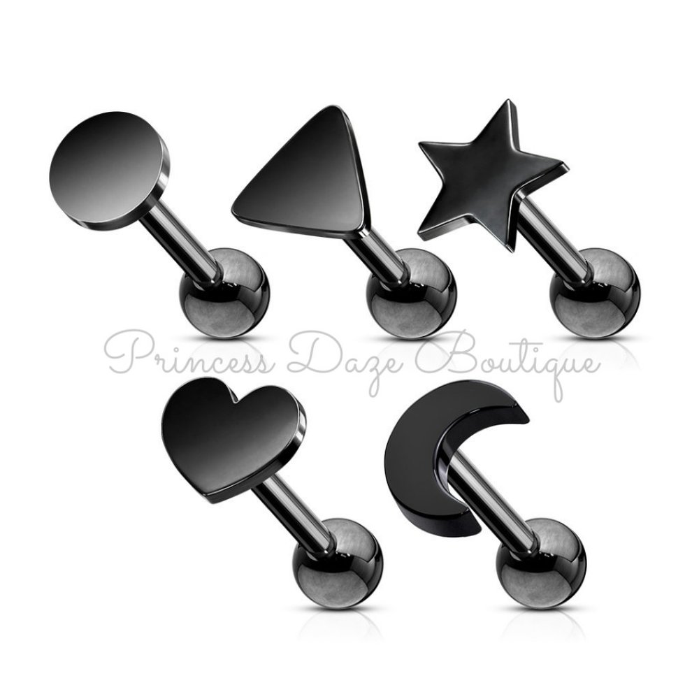 5 Black Cartilage/ Tragus Barbell Earring‎ Studs